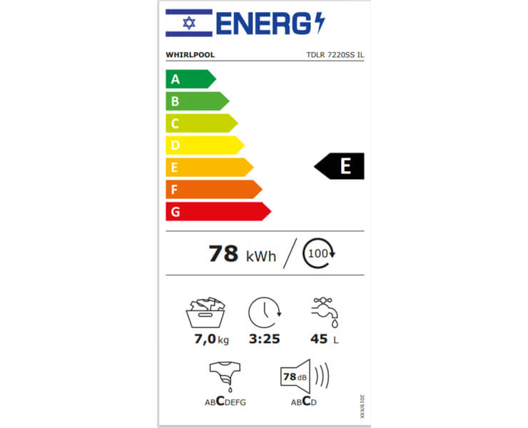 מכונת כביסה פתח עליון ווירפול 7 ק'ג Electra TDLR 7220SS IL