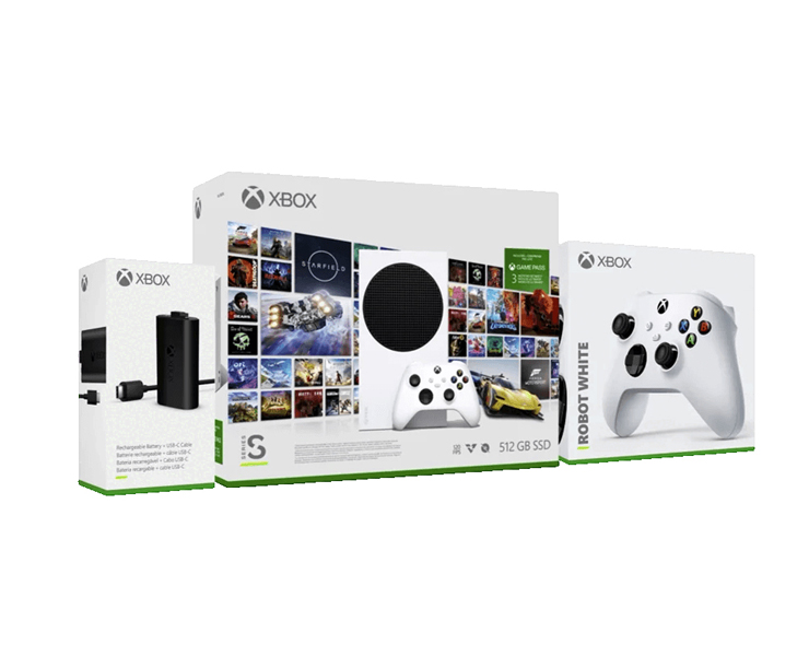 באנדל קונסולת XBOX SERIES S + מטען ובקר X SERIES לבן