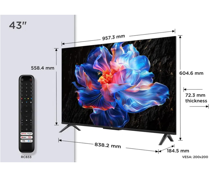 מסך טולוויזיה 43 TCL UHD 4K Direct LED 43V61C