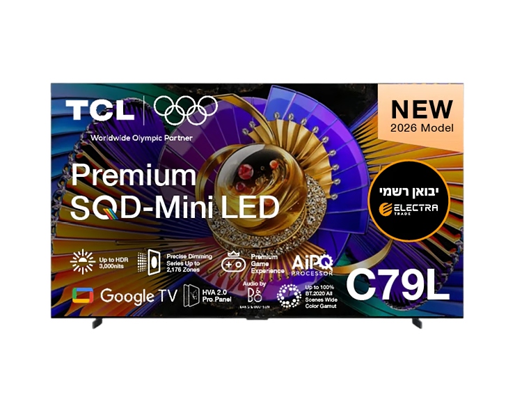 טלוויזיה חכמה 75" TCL 75C79L SQD-Mini LED 144Hz Google TV 4K