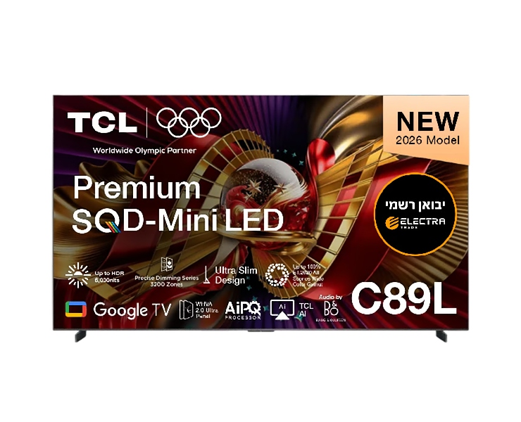 טלוויזיה חכמה 75" TCL 75C89L SQD-Mini LED 144Hz Google TV 4K