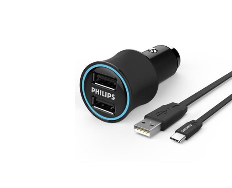 מטען רכב +כבל PHILIPS 3.1A TYPE C