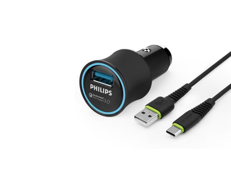 מטען רכב + כבל PHILIPS QC3.0 TYPE C