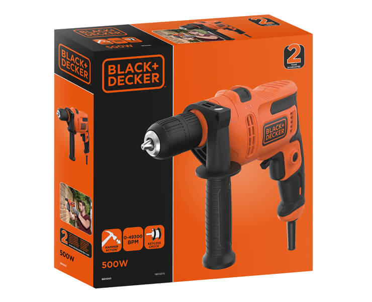 מקדחה 500W עם פטישון חוט דגם BEH200-QS מבית BLACK&DECKER
