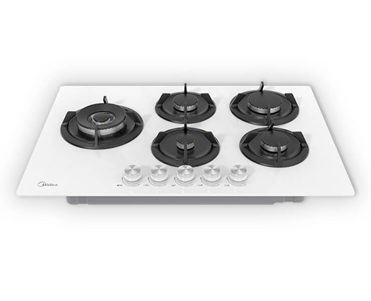 כיריים גז 5 להבות זכוכית לבנה MIDEA 75GP503-W
