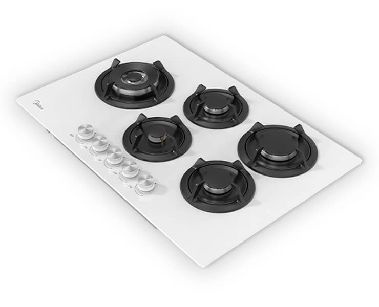 כיריים גז 5 להבות זכוכית לבנה MIDEA 75GP503-W