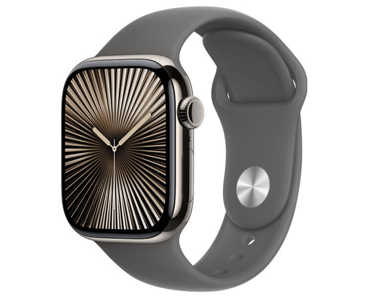 Apple Watch Series 10 GPS + Cellular 42mm Natural Titanium Case with Stone Grey Sport Band - S/M
