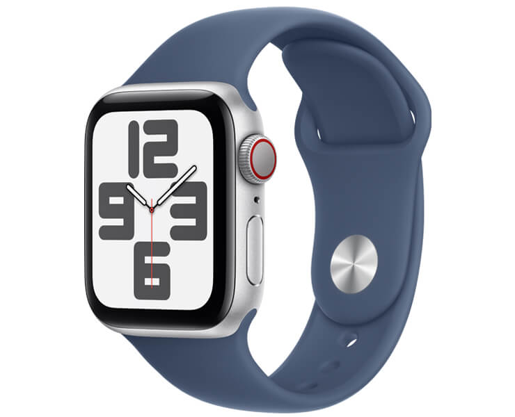 Apple Watch SE GPS + Cellular 40mm Silver Aluminium Case with Denim Sport Band - S/M