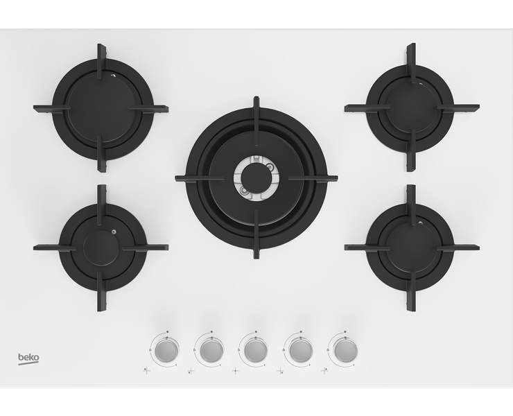 כיריים גז 5 להבות BEKO זכוכית לבנה HILW75222SW