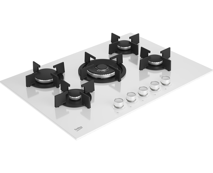 כיריים גז 5 להבות BEKO זכוכית לבנה HILW75222SW