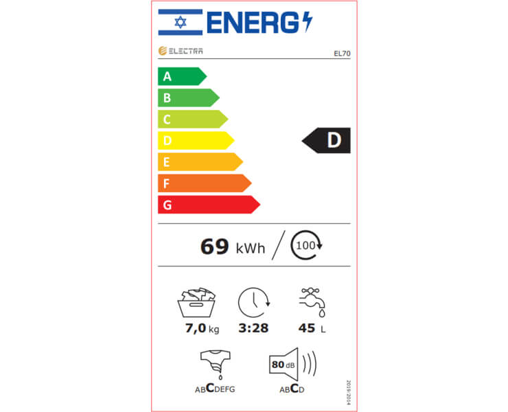 מכונת כביסה פתח קידמי 7 ק'ג Electra EL70